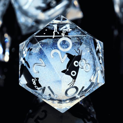 Froggod Liquid Core Cat DND Dice Set 7Pcs with Box- Sharp Edge D&D Dice with Gift Box, for Dungeons and Dragons RPG MTG D and D Role Playing Resin White - color: White