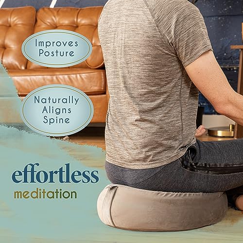 Florensi Meditation Cushion Velvet Floor Pillow with Buckwheat Fill - color: Sage Green