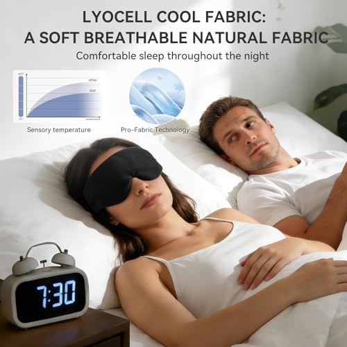 Lyocell Weighted Sleep Eye Mask for Women Men, 5.3oz or 7oz, Cooling, Removable Washable Weighted Bag, Light Blocking Eye Cover, Soft Eye Shade for Travel Essentials, Office Naps, Gift,Black - color: Black