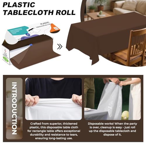 54IN X 160FT Plastic Table Cover Roll with Cutter Box, Cut to Size Plastic Table Cloths for Parties, Birthday, (Brown, 54"x1920") - color: Brown, size: 1920" x 54" (Rectangular)