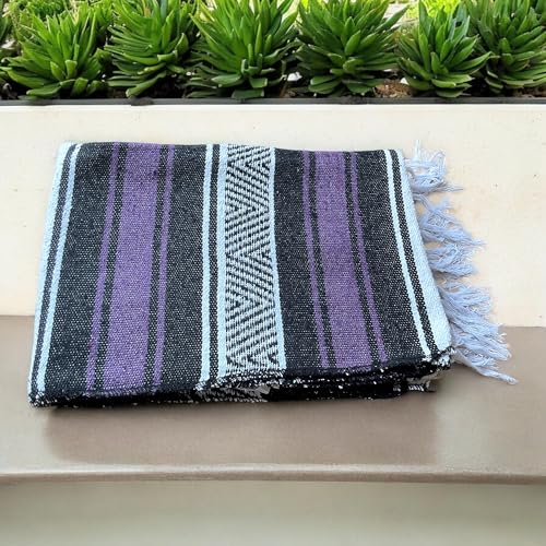 Mexican Falsa Blanket Serepe Throw Authentic Handwoven Saddle Multi-Use for Yoga, Beach, Camping and Picnics - Durable Outdoor Indoor. 60% Cotton. (Purple) - color: Purple