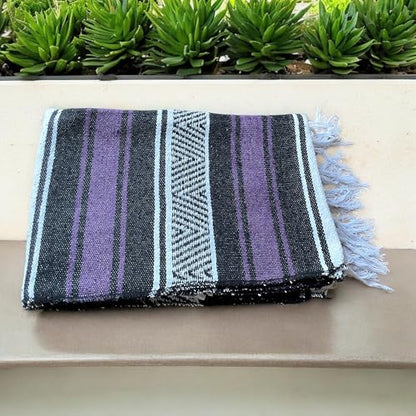 Mexican Falsa Blanket Serepe Throw Authentic Handwoven Saddle Multi-Use for Yoga, Beach, Camping and Picnics - Durable Outdoor Indoor. 60% Cotton. (Purple) - color: Purple
