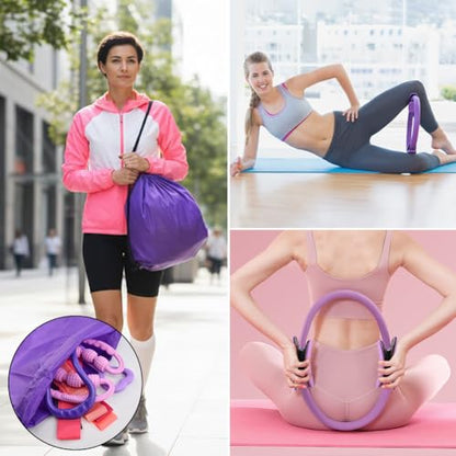 Pilates Essentials Kit for Women, 14 Pcs Pilates Equipment for Home Workouts with Yoga Circle Ball Ring, 5 Resistance Bands,Pedal Puller Resistance Band - color: Purple