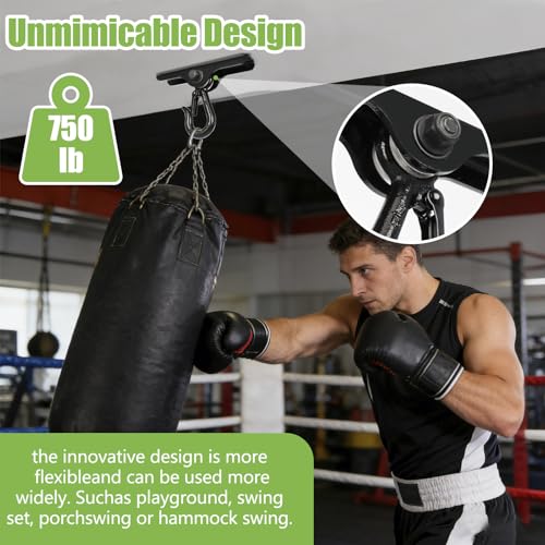 Heavy Punching Bag Hanger | Wall/Ceiling Mount Hook with 180° / 360° Rotation | Wood Beam Holder for Boxing, Weight Training, Aerial Yoga Swing & Hammock - size: 180° Swing with black hook