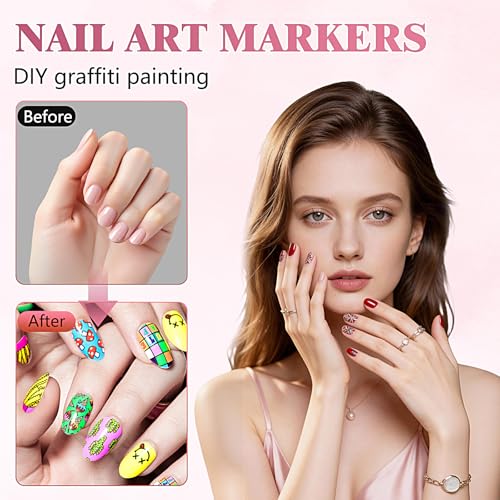 12 Colors Nail Art Pens, 0.5mm Fine Tip 3D Acrylic Polish Pen Set, Waterproof Quick-Drying Dotting Graffiti Drawing Liner Brush, DIY Nail Art Design Manicure Tools for Beginners Women Home Salon