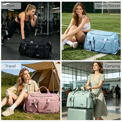 Eslcorri 42L Gym & Travel Duffel Backpack with Shoe & Wet Compartment, Pink - color: 42L-Pink