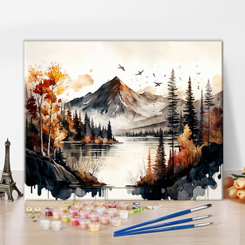 TUMOVO Paint by Number for Adults - Watercolor Landscape Paint by Numbers Mountains and Forest Adult Paint by Number Kits on Canvas DIY Acrylic Paint Number Kits Home Decor Arts Craft, 16"x20" - color: Landscape