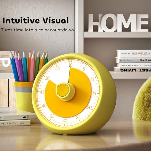 Visual Timer for Kids 60-Minute Countdown Timer with Optional Alarm, Focus Tool for ADHD & Autism, Time Management for Homework, Chores, Office, Kitchen, Teaching & Study Routines (Yellow) - color: Yellow