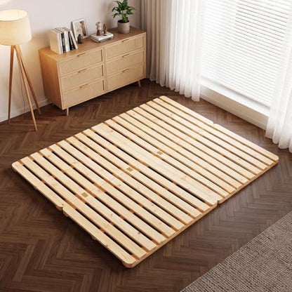 Floor Bed Frame, Foldable Japanese Tatami Bed Frame for Futon Mattress | Solid Wood Slats , Breathable, Moisture-Proof, Bed Plate for Floor Sleeping Bedding, Standard Queen: 80" x 60" - size: Queen Size: 80" x 60"