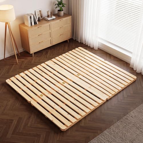 Floor Bed Frame, Foldable Japanese Tatami Bed Frame for Futon Mattress | Solid Wood Slats , Breathable, Moisture-Proof, Bed Plate for Floor Sleeping Bedding, Standard Queen: 80" x 60" - size: Queen Size: 80" x 60"