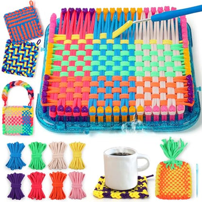 IQKidz Weaving Loom Kit Toys, DIY Arts and Crafts for Kids and Adults, Ideal Gifts for Girls Ages 5 6 7 8-12 13, Easy Potholder Loom Knitting Activity for Beginners, 224 Craft Loops - size: Potholder Weaving Loom