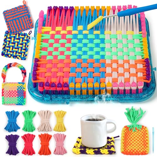 IQKidz Weaving Loom Kit Toys, DIY Arts and Crafts for Kids and Adults, Ideal Gifts for Girls Ages 5 6 7 8-12 13, Easy Potholder Loom Knitting Activity for Beginners, 224 Craft Loops - size: Potholder Weaving Loom