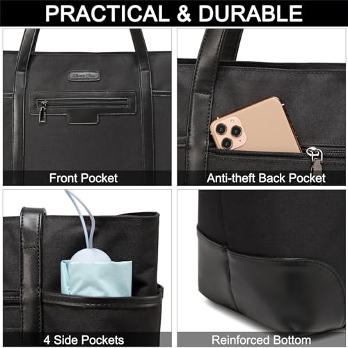 Laptop Bag for Women,ChaseChic Waterproof Classic Teacher's Tote Bag 15.6in Computer Work Bags for Women with Luggage Strap - color: Black-17.3in
