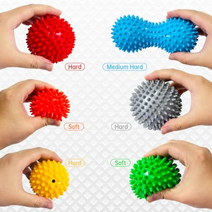 6-Pack Spiky Massage Balls Set, Hard Medium Soft Massage Ball for Feet