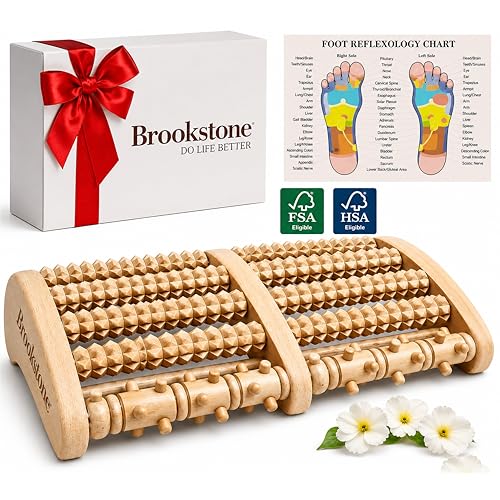 Brookstone Foot Massager for Neuropathy & Plantar Fasciitis Relief - Wooden Foot Roller Massager, Neuropathy Pain Relief for Feet - Mom Gifts for Women Portable for Home or Travel - color: Oak
