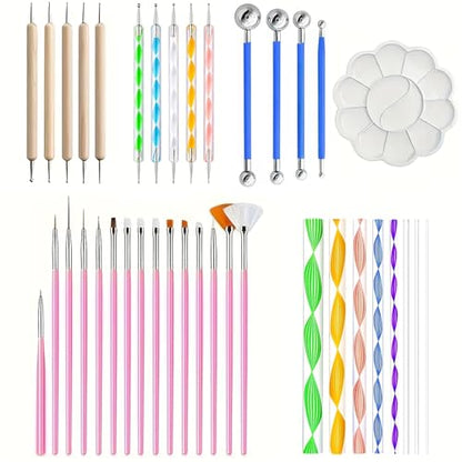 38PCS Mandala Dotting Tools & Art Brush Kit, Dot Painting Set with Nail Brushes, Dotting Pens, Acrylic Rods, Paint Palette for Rock Painting, Nail Art, Pottery Clay, DIY Crafts for Beginners - color: 38Pcs