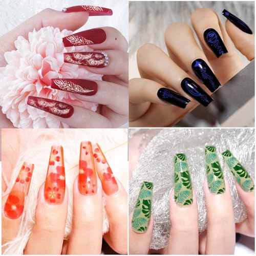 Biutee 15PCS Nail Art Stamping Plate 8 Nail Stamping Gel Polish Nail Stamping Kit Nail Stamper Scraper with Storage Bag, Lace Flower Butterfly Star Design Nail Stamp Template Kit for DIY Nail Art - color: 26 Piece Set
