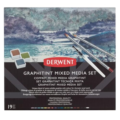 Derwent Graphitint Mixed Media Set, 19 Piece Set, Graphitint Paint, Pencils & Waterbrush (2305949)