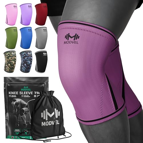 Modvel 7mm Neoprene Knee Sleeves for Men & Women Weightlifting & Powerlifting – Compression Knee Sleeve Support for Squats, Gym, Training – USPA, IPL Approved – Medium Pink (Pair) - color: PINK, size: Medium