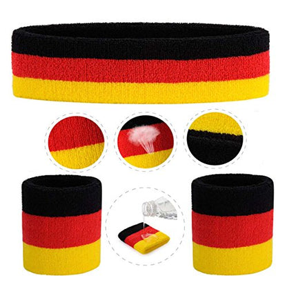 ONUPGO Sweatband Set Sports Headband Wristband Set Sweatbands Terry Cloth Wristband Wrist Sweatband Headbands Moisture Wicking Sweat Absorbing Head Band - color: Black Red Yellow