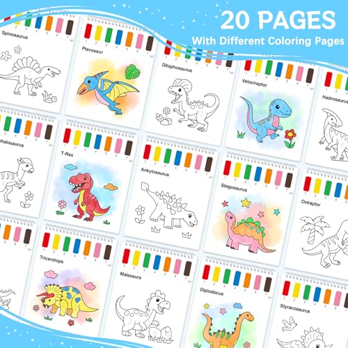 SOCOLER Paint with Water Coloring Books for Toddlers, Dinosaurs Theme Mess Free Watercolor Painting Papers for Kids Water Color Paint Kit Art Craft Birthday Gift for Ages 1-3, 4-8 - color: Dinosaur B