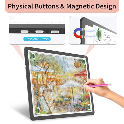 YINGWOND A3 Rechargeable Light Pad with Carry Bag,Diamond Art Light Board Built-in 4000mAh,Side Physical Buttons, Adjustable Brightness Wireless Light Box for Tracing Diamond Painting Artists - style: Rechargeable A3 Black with Bag