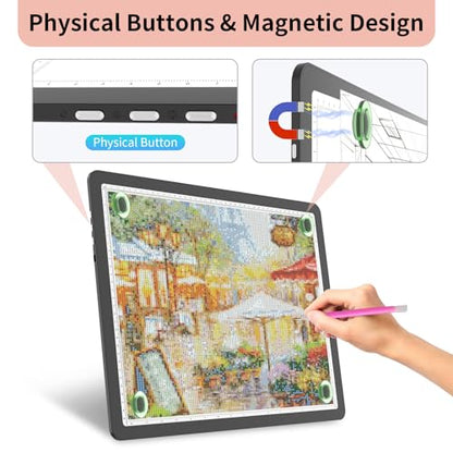 YINGWOND A3 Rechargeable Light Pad with Carry Bag,Diamond Art Light Board Built-in 4000mAh,Side Physical Buttons, Adjustable Brightness Wireless Light Box for Tracing Diamond Painting Artists - style: Rechargeable A3 Black with Bag