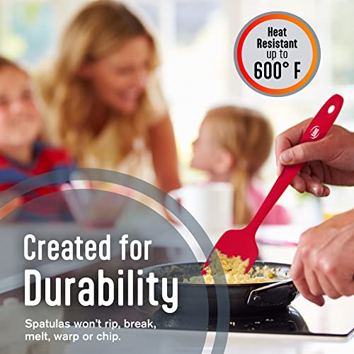 Kaluns Silicone Spatula Set, 4 Rubber Spatulas 600°F Heat Resistant, Nonstick Seamless Design with Stainless Steel Core, Dishwasher Safe, BPA free, Bonus Tongs Included - color: 4 Pcs + Tongs Red