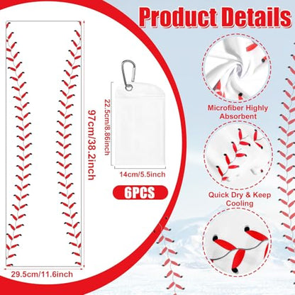 Lonfliness 6Pcs Baseball Cooling Towels with Bags 38x12 in Breathable Chilly Microfiber Ice Towel Fast Drying Sport Team Gift for Player Coach Gym Workout Biking Running Yoga (Baseball) - color: White