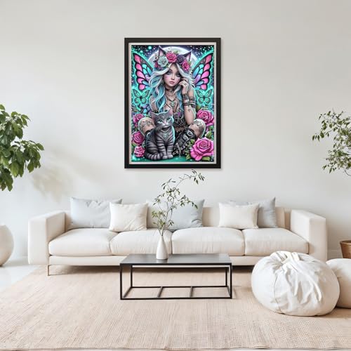 MAXBYE Diamond Painting Kits for Adults Beginners,Gothic Butterfly Fairy 5D Full Round Drill Diamond Art Kit, Easy DIY Dot Painting Gem Craft for Home Wall Art 12x16in - color: ZD054