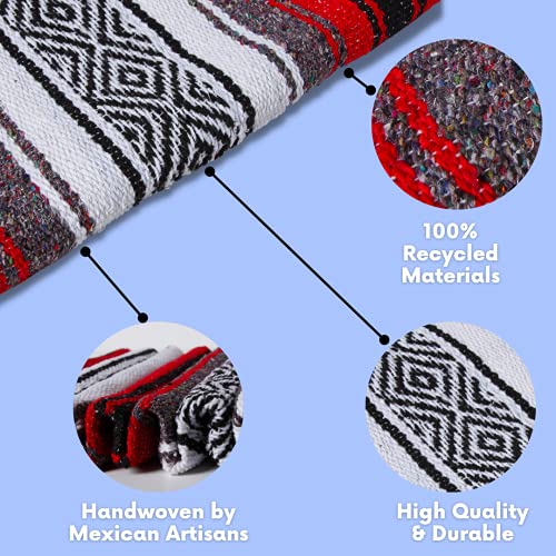El Paso Designs Mexican Yoga Blanket – Colorful Falsa Serape Throw for Yoga, Beach, Picnic, Saddle, or Home Décor – Soft Woven Boho Blanket (Red) - color: Red