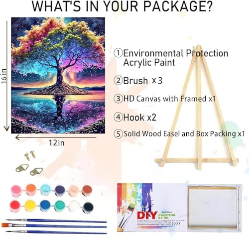 Tree of Life Paint by Numbers Kit for Adults Beginner with Wooden Framed,Adult Paint by Number Kits On Canvas,Adults' Paint-by-Number Kits DIY Oil Painting Kits for Gift Home Wall Decor 12x16 Inch - color: DKH028