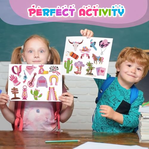 Labeol Diamond Art Kits for Kids Boys and Girls Ages 6-8-10-12 Easy to DIY Creative Diamond Art Sticker Craft by Numbers Kits for Kids and Adult Beginners (Excavator) - style: Cowboy