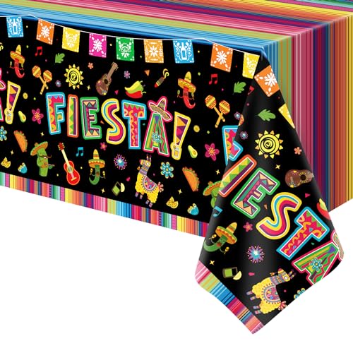 4 Pack Cinco De Mayo Printed Fiesta Mexican Table Cover Fiesta Party Tablecloth Taco Night Table Cloth Mexican Themed Tablecloth Mexico Party Supplies 86 x 51 in (220 x 130cm) - color: Fiesta