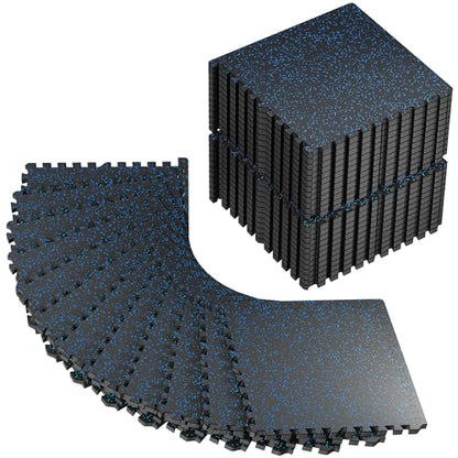 PRAISUN 0.6" Thicker Rubber Top 144 Sq Ft Gym Flooring for Home Gym | 36 Pcs Workout Mat, Exercise Mat, Interlocking Rubber Floor Mats with High Density EVA Foam for Garage, 24 x 24in, Black/Blue - size: 36 Tiles (144 Sq Ft)