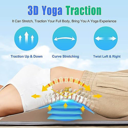 Full Body Massage Mat, 3D Body Stretching & Lumbar Traction, Back Heating, Traction Up & Down, Curve Stretch, Twist Left & Right, 4 Modes 3 Intensities 3 Heat Levels, PU Leather, Foldable, Fit 5'1-6'0