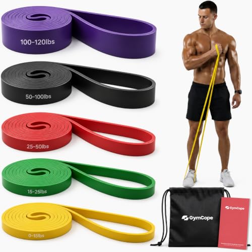 GymCope Pull Up Resistance Bands - Assistance Bands Sets of 3/4/5 for Men & Women, Heavy Duty Workout Exercise Bands for Body Stretching, Muscle Training, Instruction and Carry Bag Included - color: 5-Pack (15~120lbs)