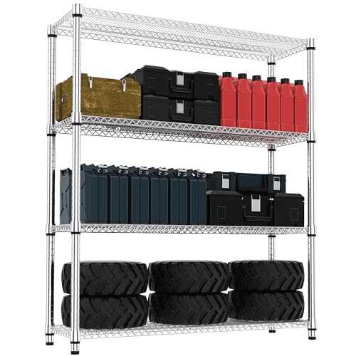 M MZG 4 Tiers Shelf 2640 lbs Steel Storage Shelving Utility Shelving Unit Steel Organizer Wire Rack for Home,Kitchen,Office,Garage Chrome 17.7" D x 47.2" W x 70.3" H - color: Chrome, size: 4 tier, 17.7" D x 59.1" W x 70.3" H