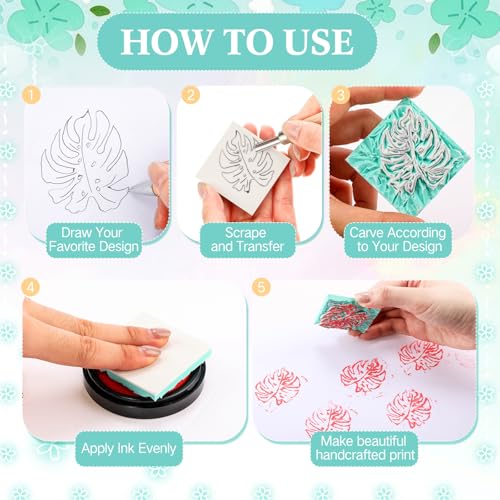 Innconee 18 Pcs Rubber Stamp Carving Blocks Linoleum Blocks 4"x6" and 2"x2" Round Square Rectangle Block Carving Kit for Stamp Crafts DIY Project(Green) - color: Green