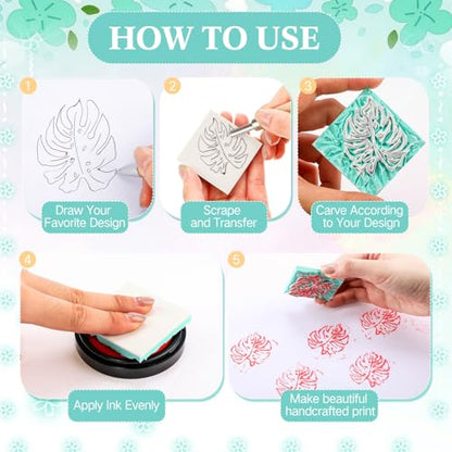 Innconee 18 Pcs Rubber Stamp Carving Blocks Linoleum Blocks 4"x6" and 2"x2" Round Square Rectangle Block Carving Kit for Stamp Crafts DIY Project(Green) - color: Green
