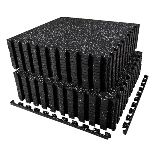 AIRHOP 0.56in Thick 96 Sq Ft Exercise Equipment Mats, 24 Tiles Upgraded Rubber Top with High Density EVA Foam, Large Interlocking Puzzle Gym Flooring for Home Gym, Heavy Weight Workout, 24 x 24in - color: Black/White, size: 96 Sq Ft (24 Tiles)