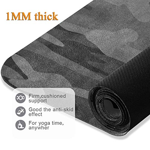 Travel Yoga Mat 71" x 24" Non Slip Natural Rubber Foldable Exercise Mat Ultra Thin 1.5mm Lightweight for Fitness, Pilates & Home Workout, Charcoal Black Grey Camo