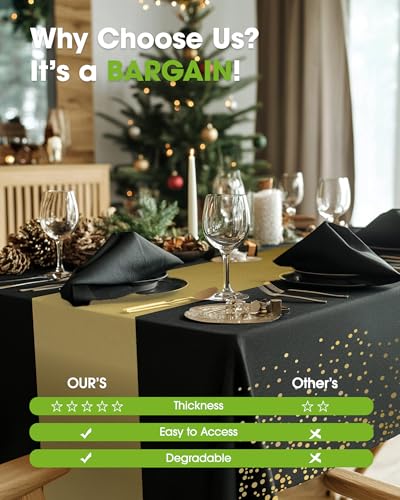 Pureegg Plastic Table Cloth Disposable 8 Pack 54 x 108 Inch, Black Gold | Graduation Party, Class of 2026, Table Runner Style, Leakproof & Sturdy, Table Cover - color: Black Gold, size: 54" X 108" Rectangle
