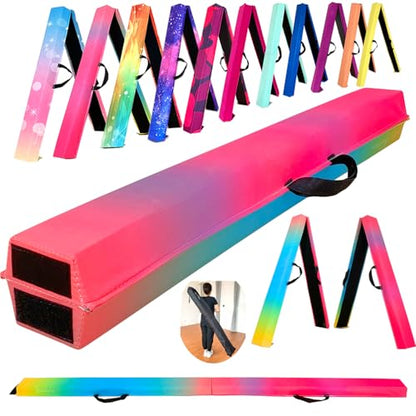 Marfula 6 FT / 8 FT / 9 FT Folding Gymnastics Beam Foam Balance Floor Beam - color: Gradual Rainbow, size: 8 Ft