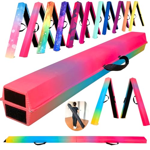 Marfula 6 FT / 8 FT / 9 FT Folding Gymnastics Beam Foam Balance Floor Beam - color: Gradual Rainbow, size: 8 Ft