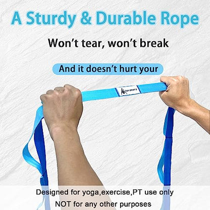 Stretching Strap Yoga Strap with Loops for Physical Therapy, Non-Elastic - color: Light Blue