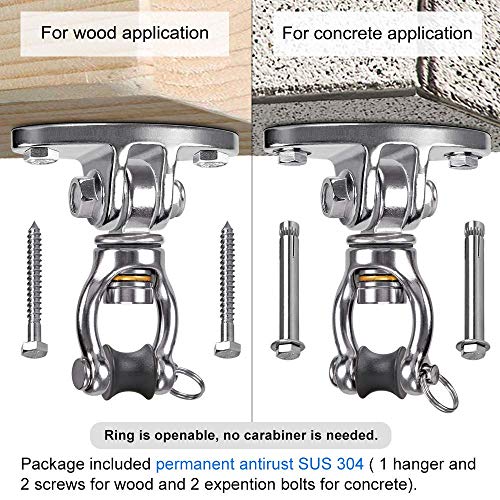 SELEWARE Silent Bearing Swivel Swing Hanger Stainless Steel Swing Hook Ceiling Mount Swing Bracket for Aerial Yoga Silks Swing Chair Heavy Bag Swing Set Indoor Outdoor - color: 360° Bearing Swing Hanger ( 1 Pack )