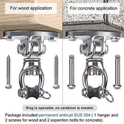 SELEWARE Silent Bearing Swivel Swing Hanger Stainless Steel Swing Hook Ceiling Mount Swing Bracket for Aerial Yoga Silks Swing Chair Heavy Bag Swing Set Indoor Outdoor - color: 360° Bearing Swing Hanger ( 1 Pack )