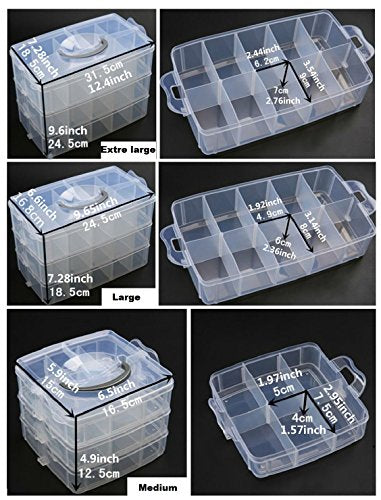 Kamay's Large 3 Tier Stackable Adjustable Compartment Slot Bead Craft Jewellery Tool Storage Organiser,Snap-lock Tray Container with 30 Compartments Blue - style: Large 3 Tier 30 Compartments Blue
