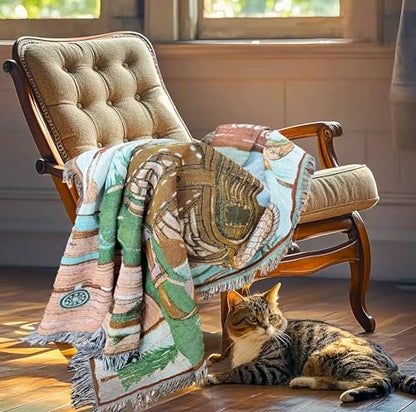 Go Fishing Camping Woven Tapestry Throw Blanket 50 X 60 Inches | Wall Hanging Art, Handicrafts Jacquard, Multipurpose Soft Travel Mat, Outdoor, Fringe Tassels - color: Camping